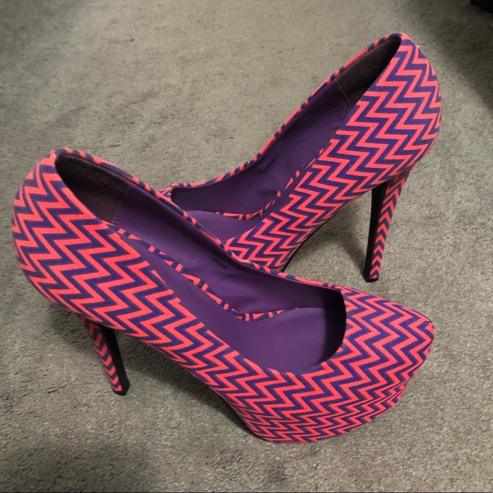 Pink and Purple Chevron Heels- Size 9